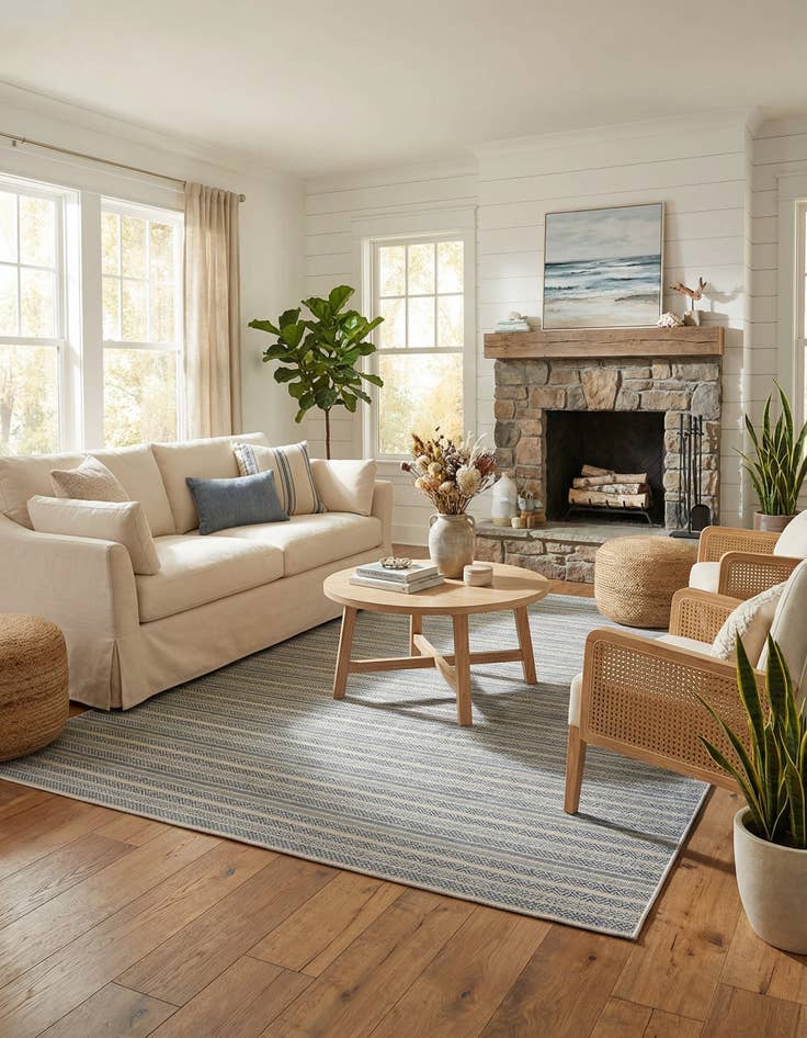 Detail image of 9' x 12' Easy-Clean Striped Indoor / Outdoor Rug