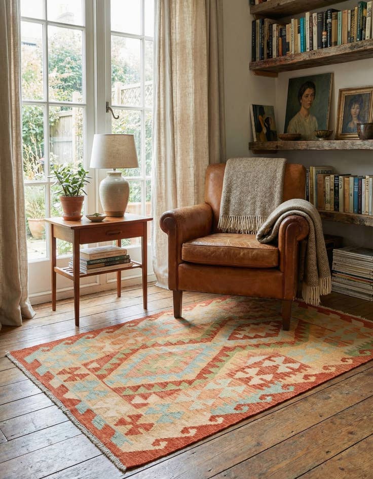 Detail image of 2' 8 x 4' 4  Hand Woven Kilim Waziri Wool Rug