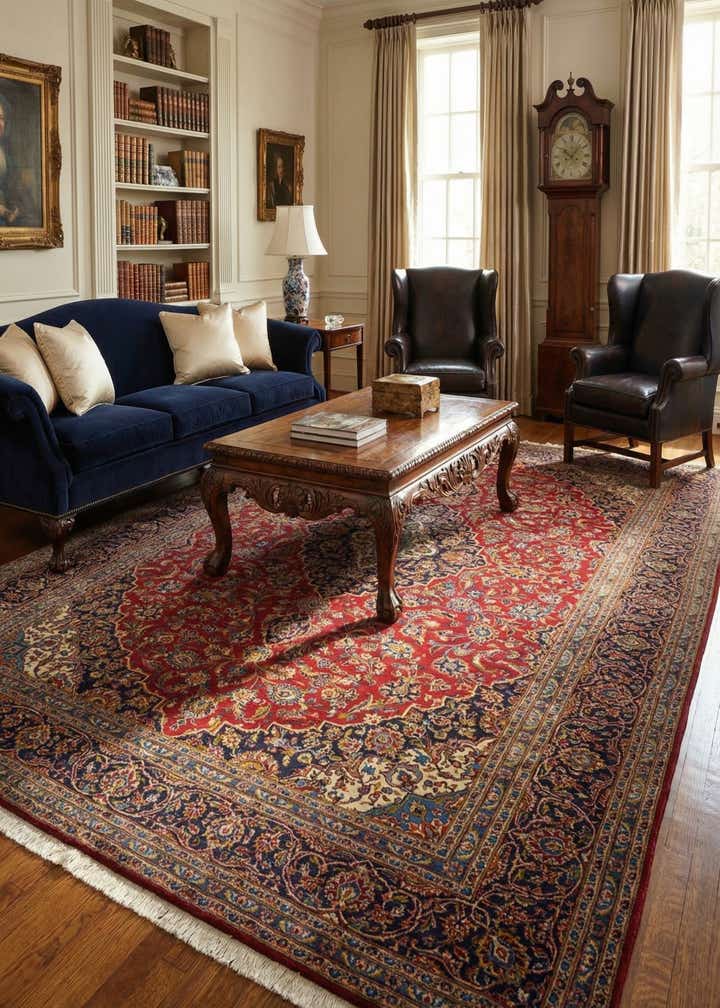 9' 7 x 12' 10 Hand Knotted Kashan Persian Wool Rug