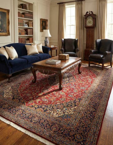 9' 7 x 12' 10 Hand Knotted Kashan Persian Wool Rug