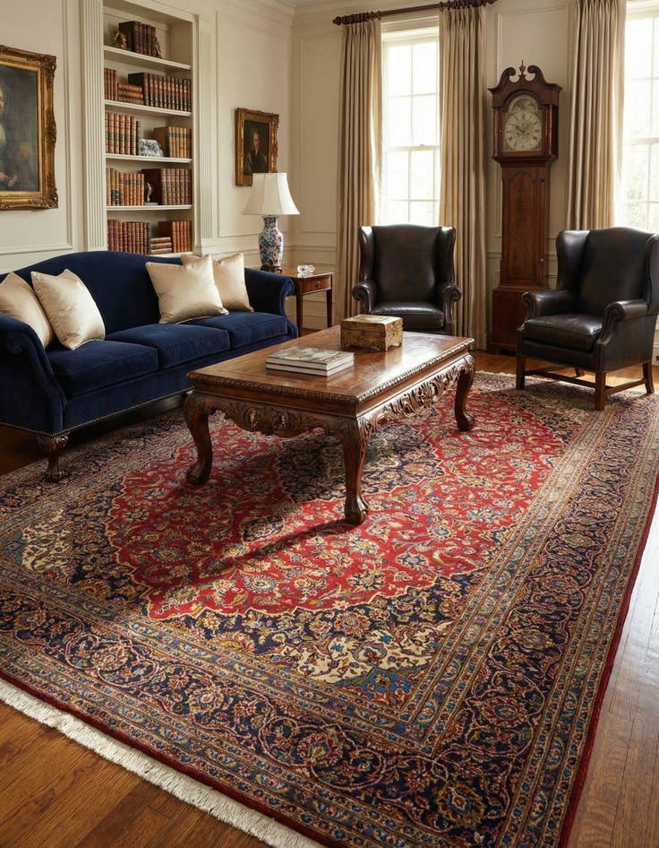 Detail image of  9' 7 x 12' 10  Hand Knotted Kashan Persian Wool Rug