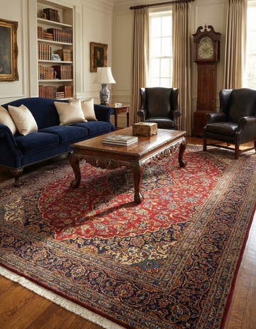 9' 7 x 12' 10 Hand Knotted Kashan Persian Wool Rug