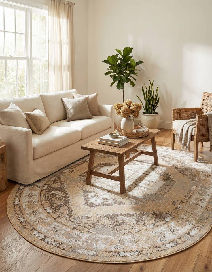 Detail image of 7' 10 x 10'  Washable Traditional Indoor / Outdoor Oval Rug