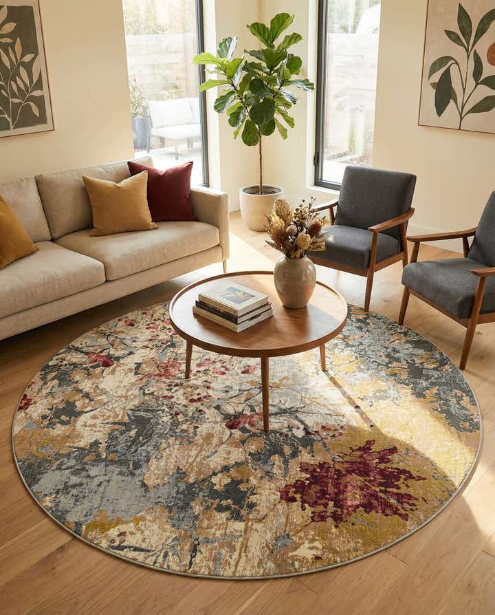 7' 10 x 7' 10 Easy-Clean Modern Indoor / Outdoor Round Rug