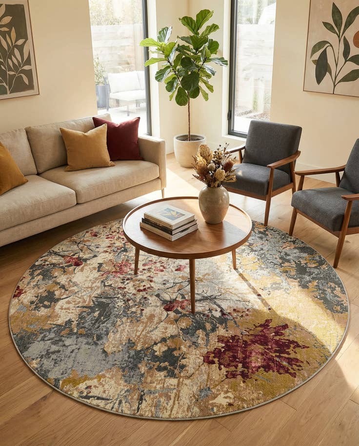 Detail image of 7' 10 x 7' 10 Easy-Clean Modern Indoor / Outdoor Round Rug