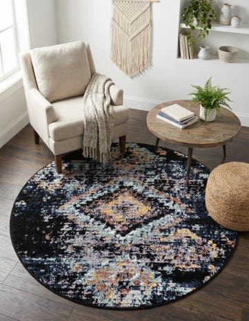 Navy Blue Morocco Round Rug