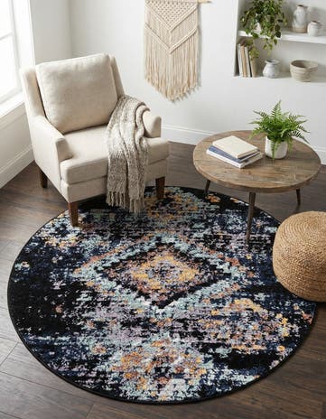 Navy Blue Morocco Round Rug