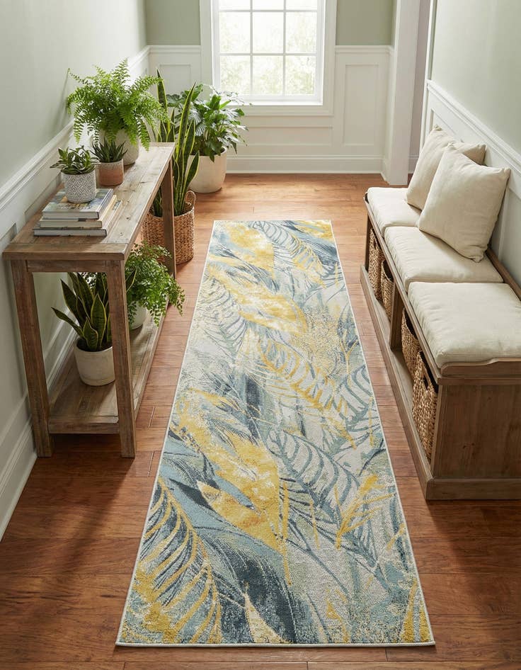 Detail image of 2' 7 x 10'  Washable Botanical Indoor / Outdoor Runner Rug