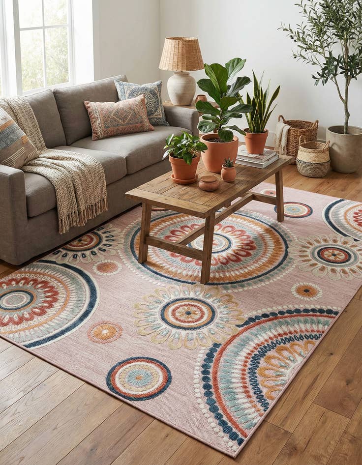 Detail image of 5' 2 x 8' Easy-Clean Botanical Indoor / Outdoor Rug