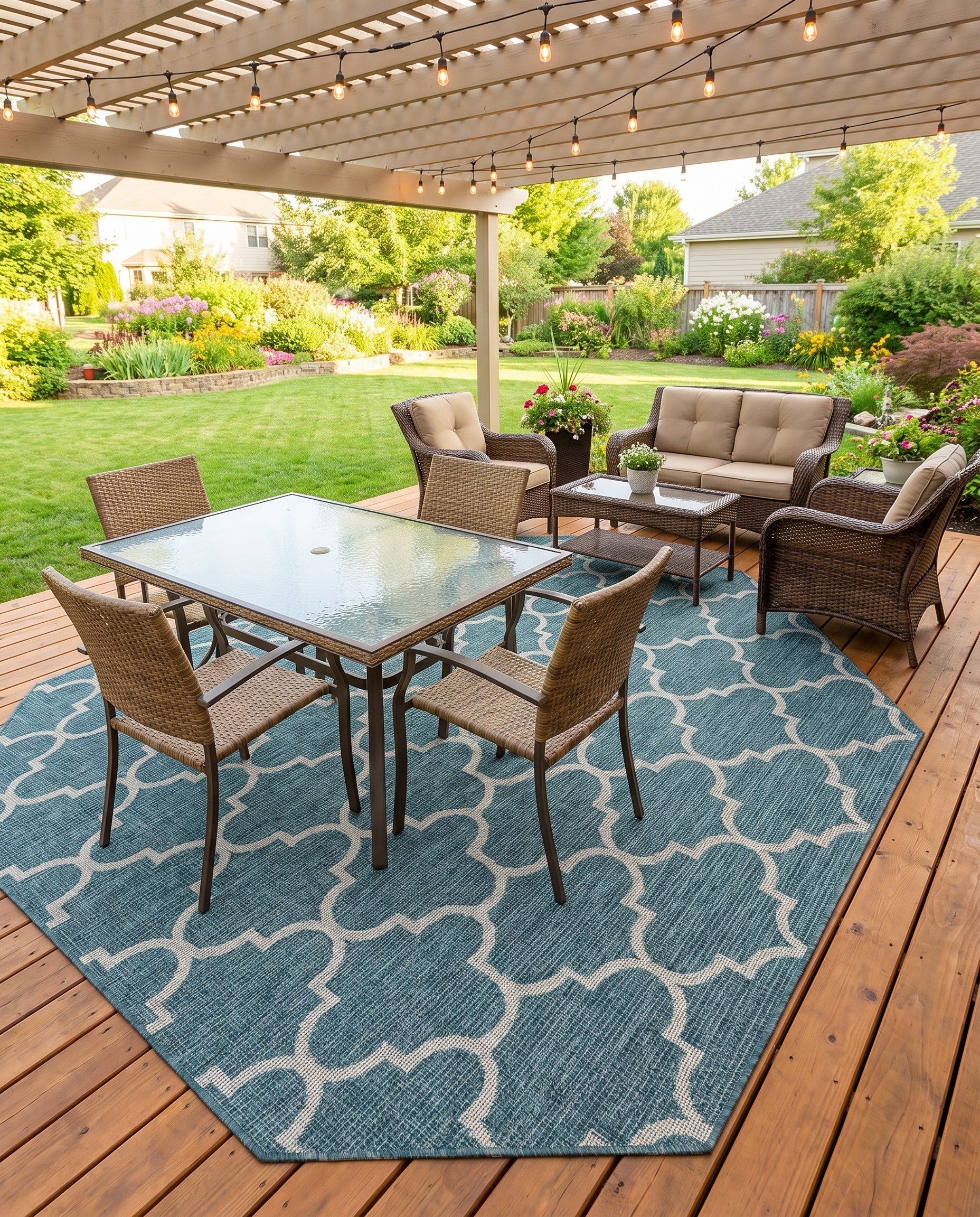 7' 10 x 7' 10 Easy-Clean Lattice Indoor / Outdoor Octagon Rug