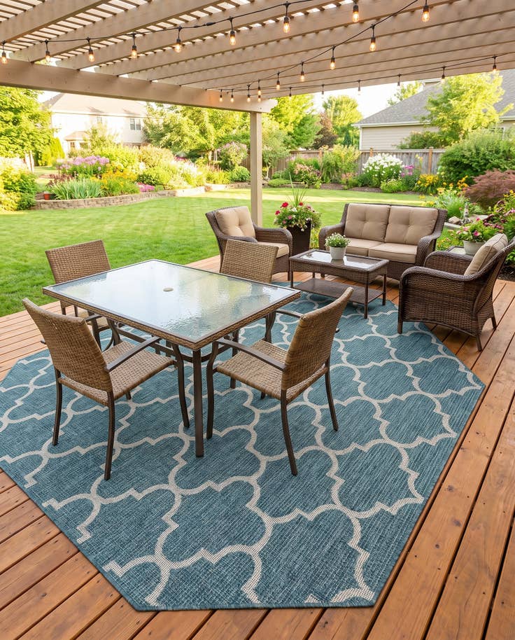Detail image of 7' 10 x 7' 10 Easy-Clean Lattice Indoor / Outdoor Octagon Rug