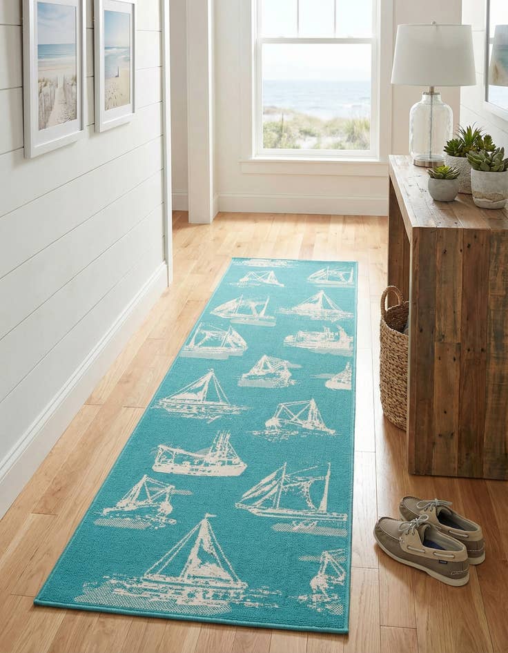 Detail image of 2' 7 x 12'  Washable Coastal Indoor / Outdoor Runner Rug