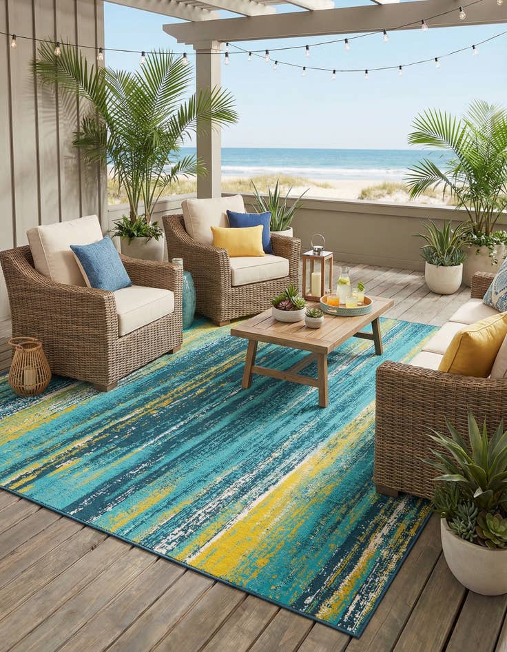 Detail image of 10' x 10'  Washable Coastal Indoor / Outdoor Square Rug