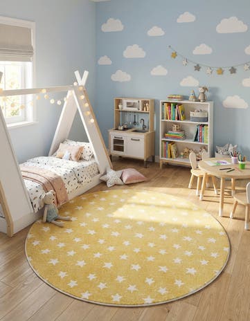 Soft Yellow Whimsy Kids Round Rug