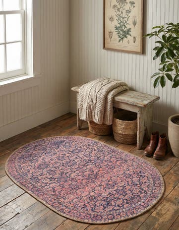 Navy Blue Washable Timeless Oval Rug
