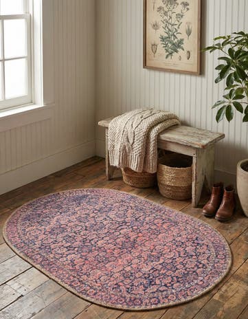 Navy Blue Washable Timeless Oval Rug