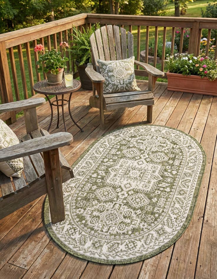 Detail image of 3' x 5' 3  Washable Aztec Indoor / Outdoor Oval Rug