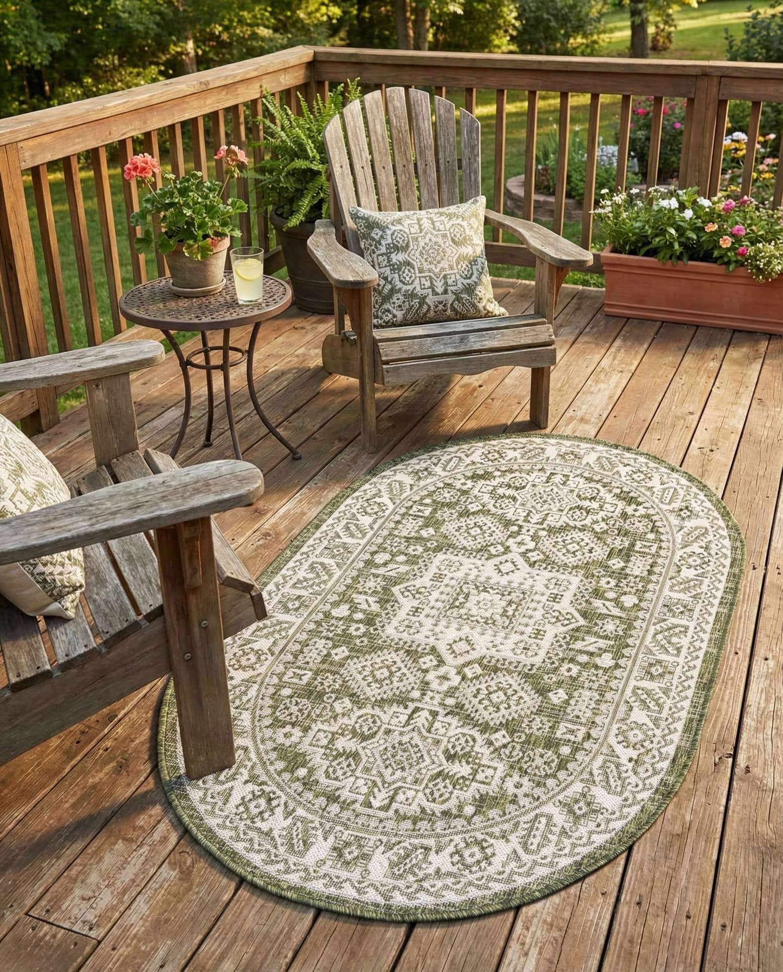 3' x 5' 3 Easy-Clean Aztec Indoor / Outdoor Oval Rug