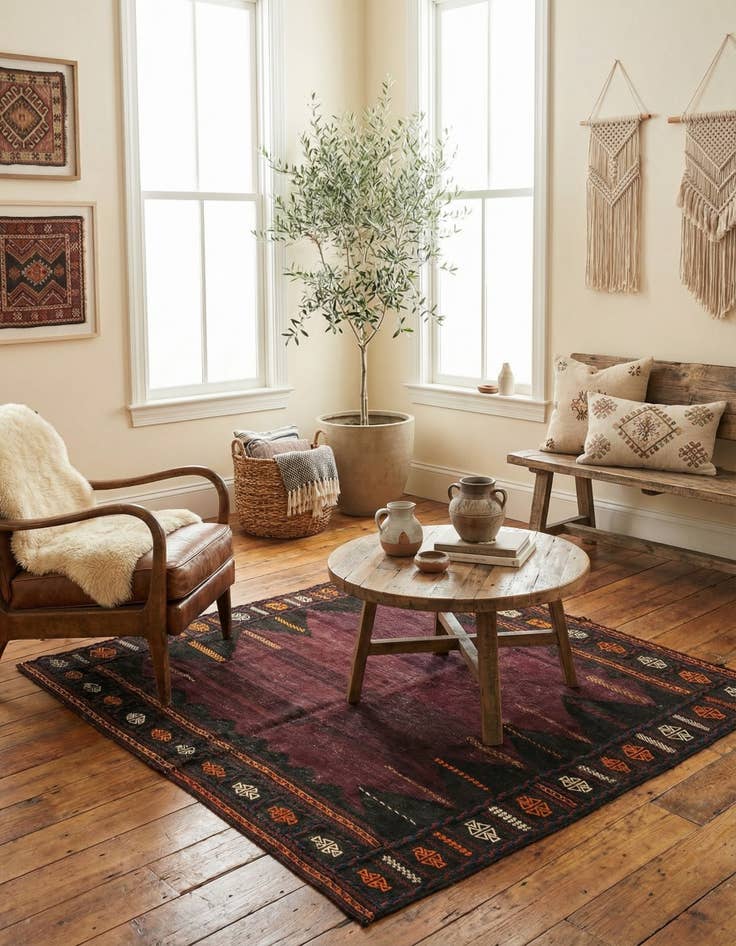 Detail image of 4' 2 x 4' 6  Hand Knotted Kilim Fars Persian Wool Square Rug