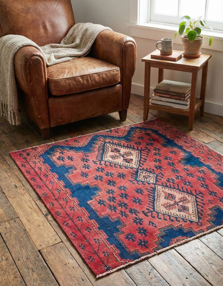 Detail image of 4' 1 x 4' 1  Hand Knotted Ultra Vintage Persian Wool Square Rug