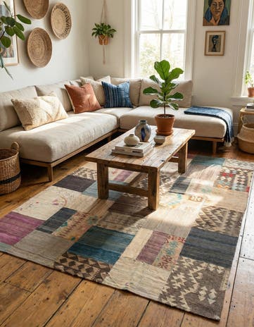 6' x 8' Hand Woven Kilim Patchwork Wool Rug
