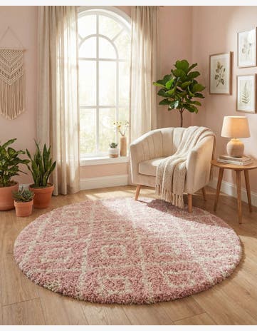 Light Pink Lattice Shag Round Rug