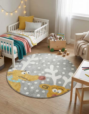5' 1 x 5' 1 Reindeer Whimsy Kids Round Rug