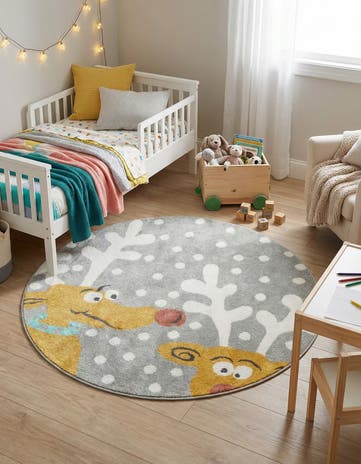 5' 1 x 5' 1 Reindeer Whimsy Kids Round Rug