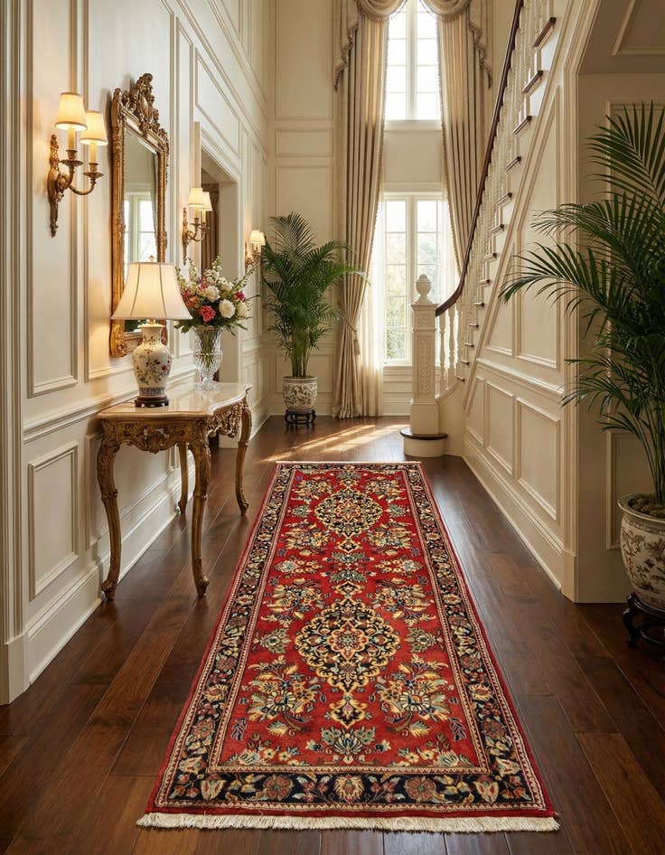 Detail image of  2' 8 x 6' 11  Hand Knotted Qom Persian Runner Rug