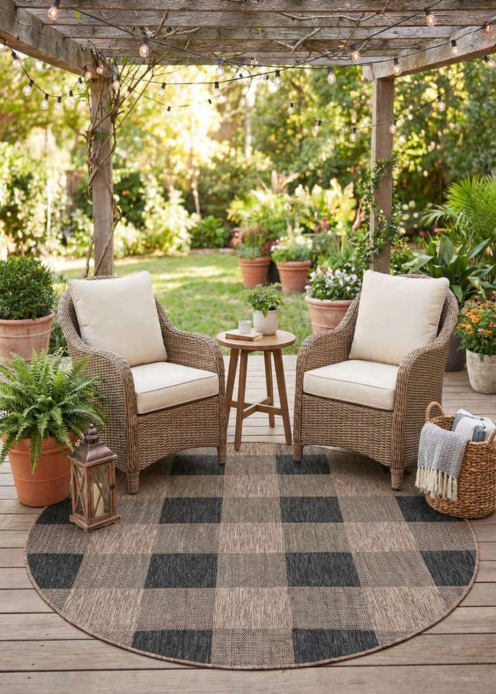 6' x 6' Easy-Clean Checkered Indoor / Outdoor Round Rug