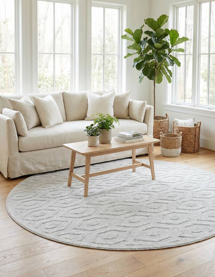 Detail image of 7' x 7' Easy-Clean Trellis Textured Indoor / Outdoor Round Rug