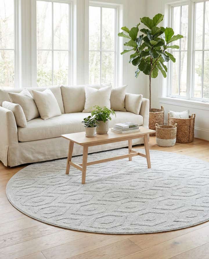 7' x 7' Easy-Clean Trellis Textured Indoor / Outdoor Round Rug