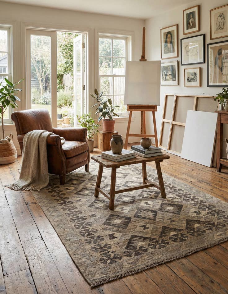 Detail image of  4' 2 x 6' 2  Hand Woven Kilim Maymana Wool Rug