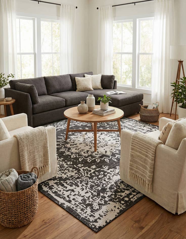 Detail image of  10' x 10'  Washable Traditional Indoor / Outdoor Square Rug