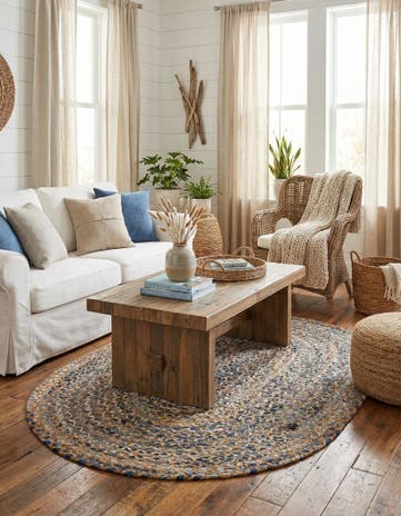 Natural Handmade Braided Chindi Oval Rug