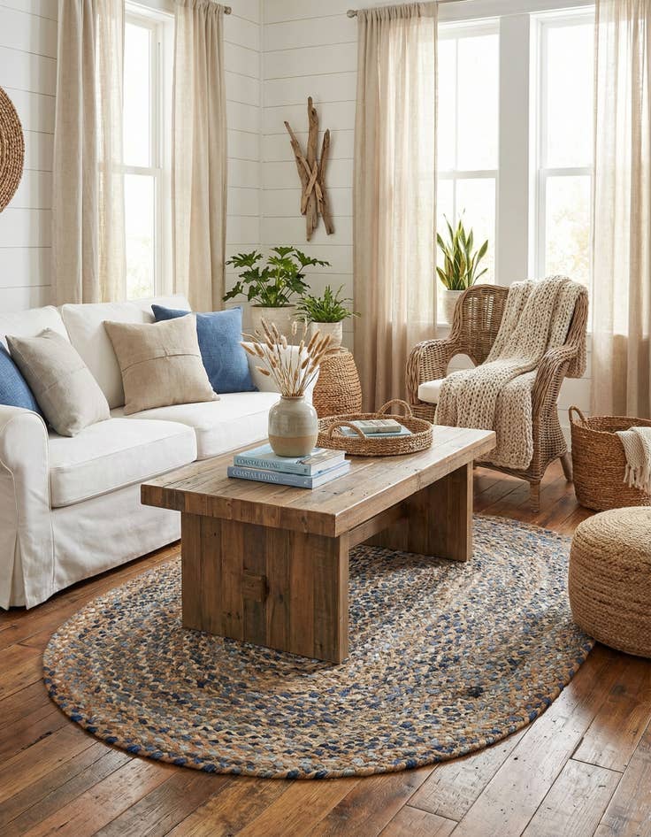 Detail image of 4' 1 x 6' 1  Hand Braided Chindi Oval Rug