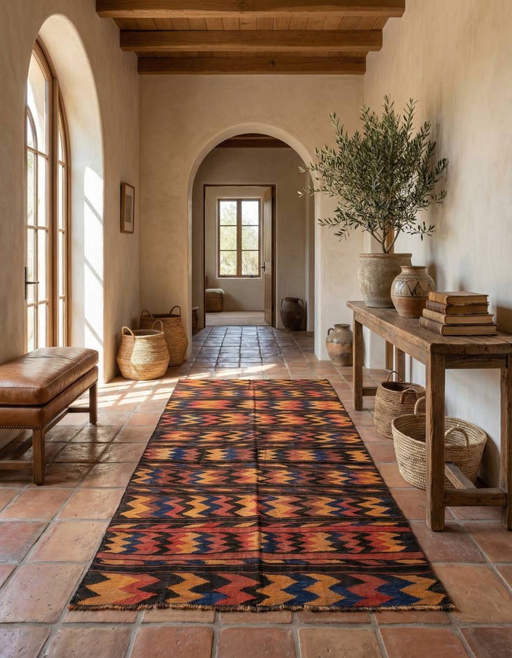 Detail image of 5' 2 x 10' 2  Hand Woven Kilim Afghan Wool Runner Rug