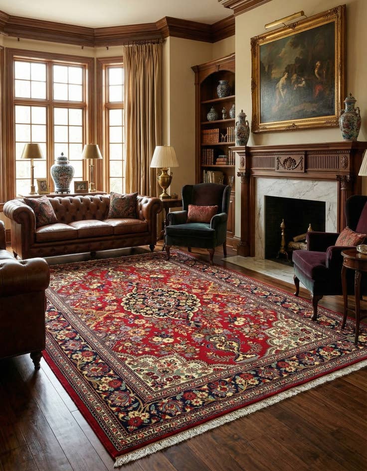 Detail image of  4' 9 x 7'  Hand Knotted Qom Persian Rug