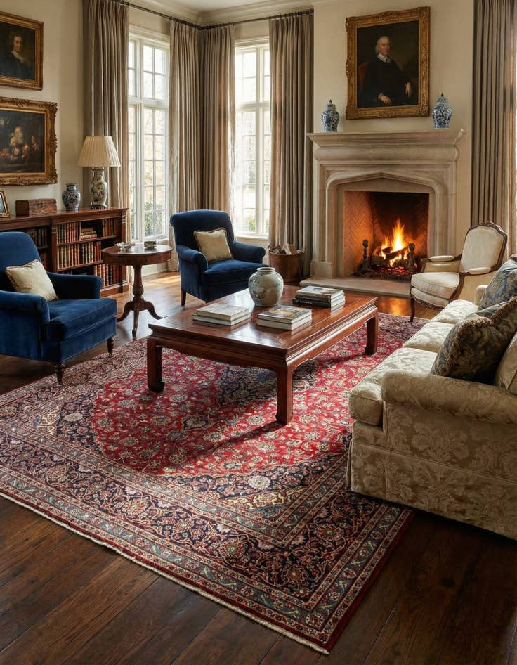 Detail image of  9' 6 x 13'  Hand Knotted Kashan Persian Wool Rug