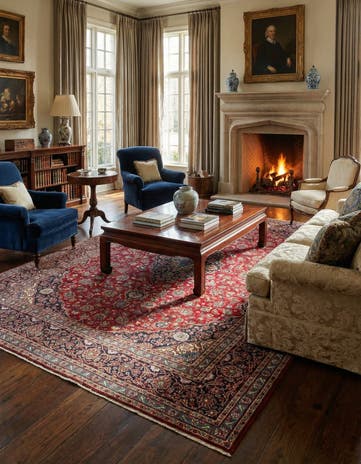 9' 6 x 13' Hand Knotted Kashan Persian Wool Rug