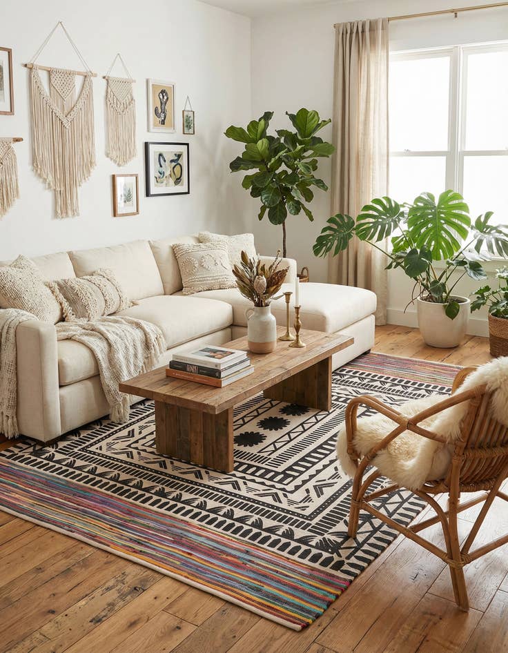 Detail image of 9' x 12'  Hand Braided Chindi Cotton Rug