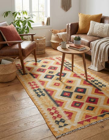 3' 7 x 6' 7 Hand Woven Kilim Maymana Wool Rug