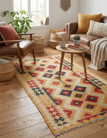 3' 7 x 6' 7 Hand Woven Kilim Maymana Wool Rug