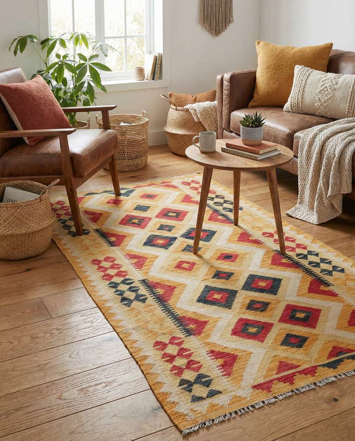 3' 7 x 6' 7 Hand Woven Kilim Maymana Wool Rug