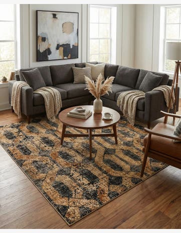 Black Gray Saturn Square Rug