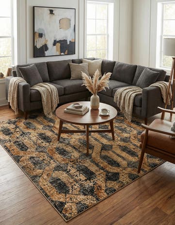 Black Gray Saturn Square Rug