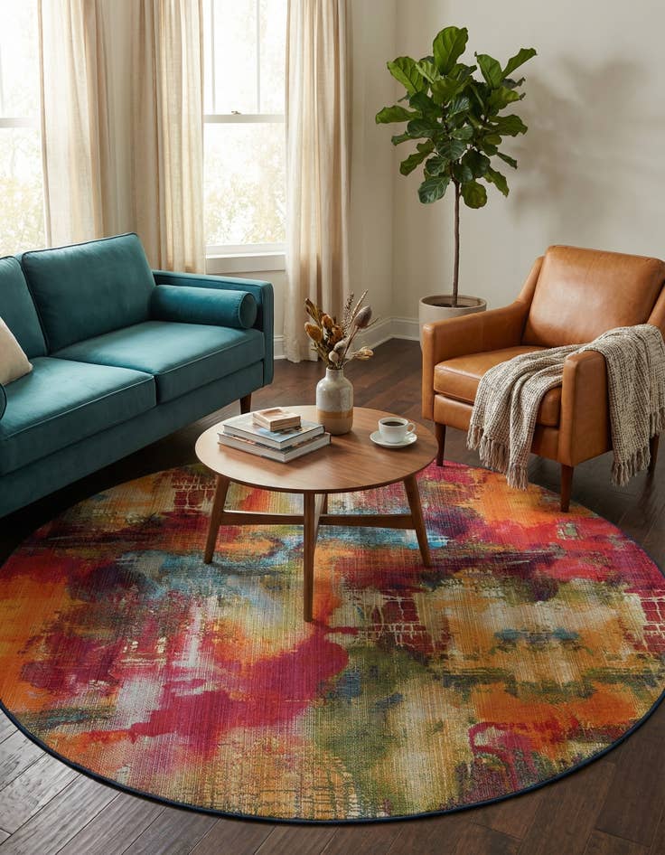 Detail image of 8' x 8'  Washable Modern Indoor / Outdoor Round Rug