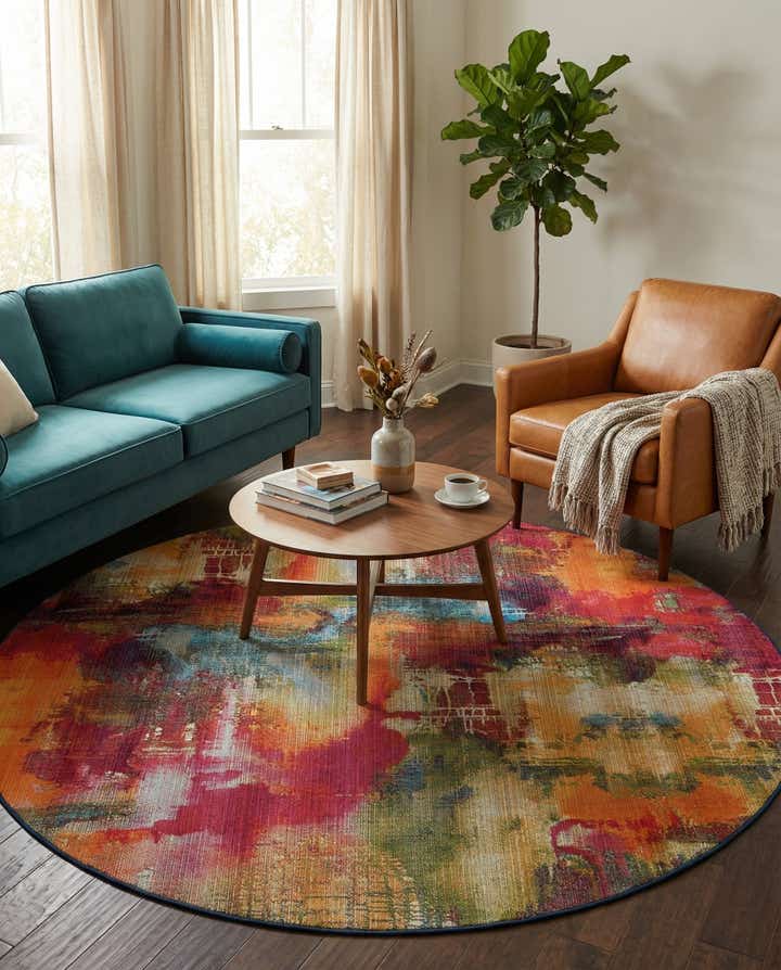 8' x 8' Easy-Clean Modern Indoor / Outdoor Round Rug
