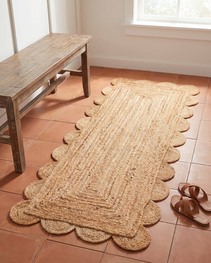 Detail image of 2' x 5' 1 Hand Woven Scallop Braided Jute Runner Rug