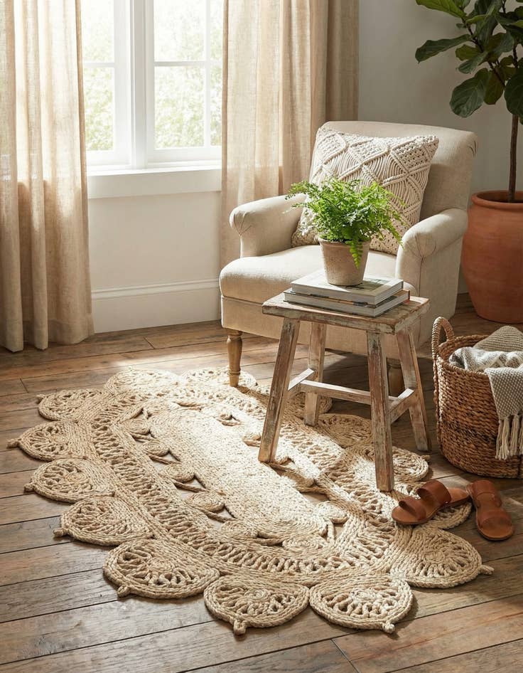 Detail image of  2' x 3' 1  Hand Braided Jute Oval Rug